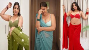Anjali Gaud Nude XXX Blue Saree Striping